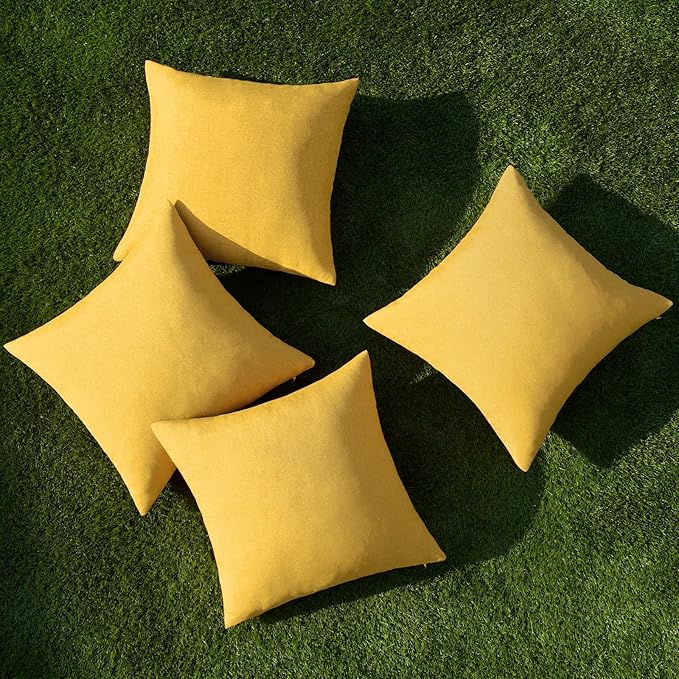 MIULEE Pack of 4 Decorative Outdoor Throw Pillow Covers Linen Waterproof Pillow Covers Summer Farmhouse Cushion Cases for Patio Garden Tent Balcony Couch Sofa 16x16 Inch Yellow