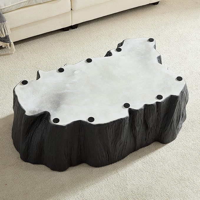 WILLIAMSPACE 48.62" Irregular Coffee Table with Tree Root Design for Living Room, Modern Luxury Fiberglass Center Table with Unique Shape, Accent End Tea Table for Apartment, No Need Assembly (Black)