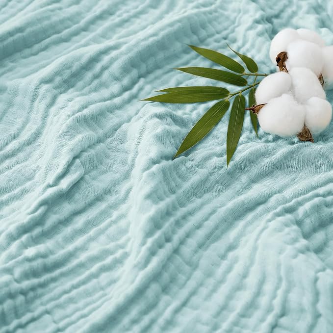 Love's cabin Cooling Muslin Blanket Queen Size, 50% Rayon Derived from Bamboo, 50% Cotton, 4-Layer Lightweight Breathable Summer Gauze Blanket for Bed, Soft for Hot Sleepers and Kids, 90"x90", Cyan