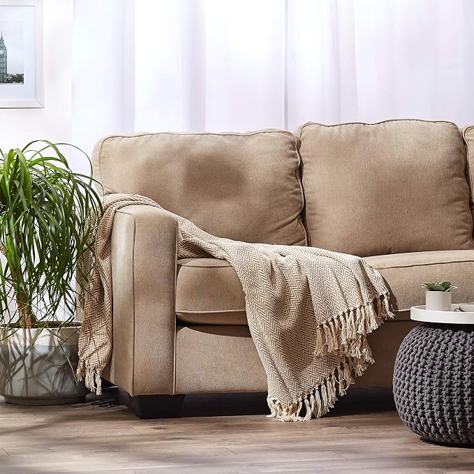 DII Chevron Throw Collection Handloomed Cotton, 50x60, Stone