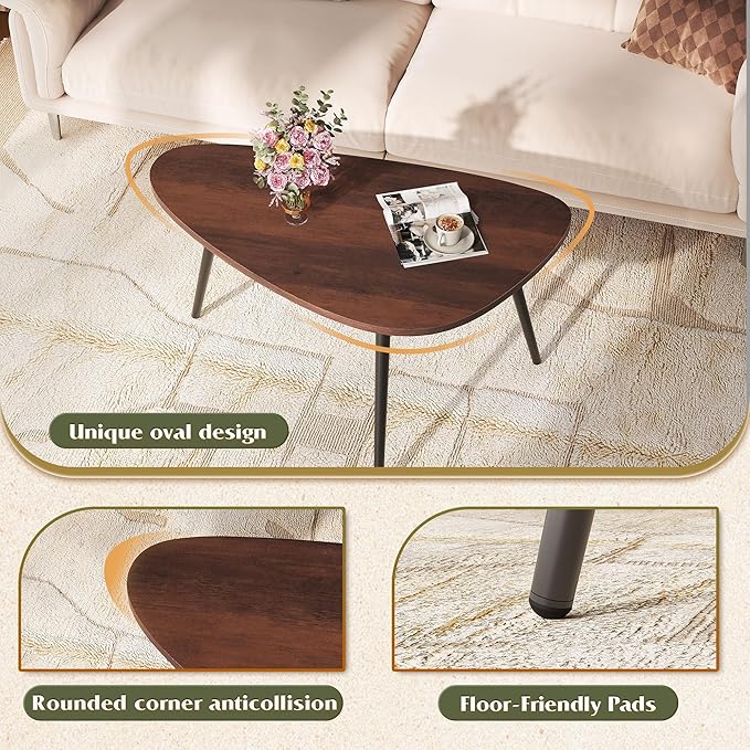 WLIVE Oval Coffee Tables, Modern Coffee Table for Living Room, Coffe Table for Small Space Home Office, Easy Assembly, 33.5" W x 18.9" D x 18.7" H, Espresso