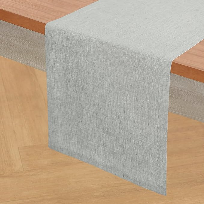 Solino Home Linen Table Runner 72 Inches Long - Athena, 100% Pure Linen Chambray Grey Table Runner 14 x 72 Inch for Dining