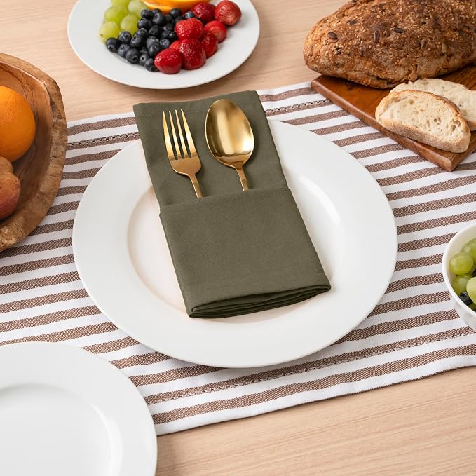 Blue Needles Solid Cloth Napkins Set of 12 Olive Green 100% Cotton Dinner Napkins 18x18 inches, Reusable, Absorbent & Washable Linen, Ideal for Wedding Events Farmhouse Parties Hotel & Everyday Use