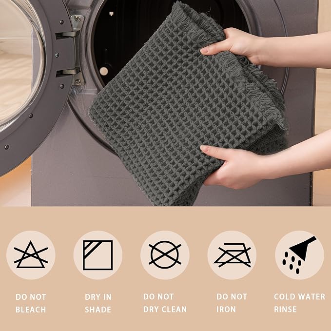 Waffle Bath Mat Non Slip, Boho Runner Rug, Super Absorbent Quick Dry Long Bath Runner Bathroom, Soft Farmhouse Bath Rug with Tassels, Washable Shower Mats for Floor 24"x48", Dark Grey