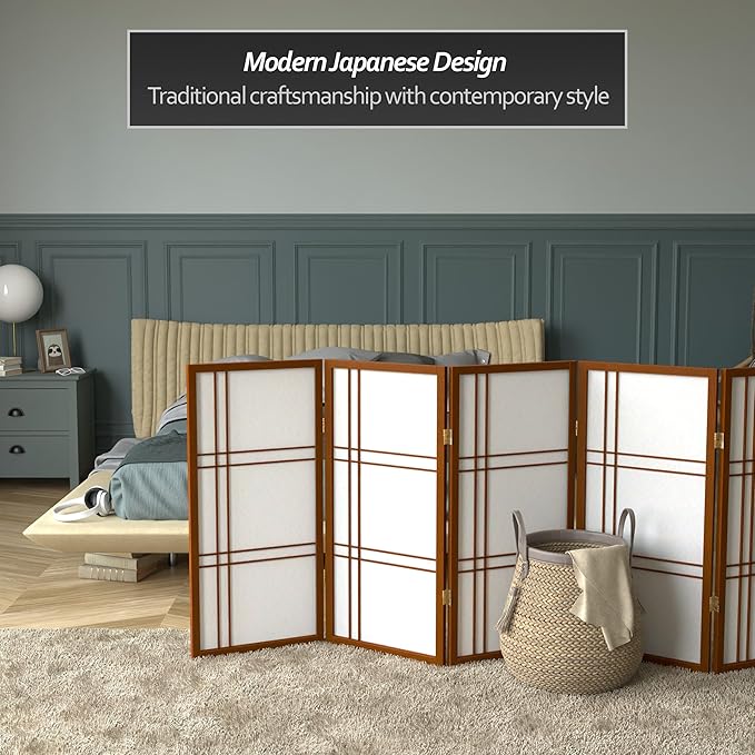 3 ft. Short Double Cross Shoji Screen - Walnut - 5 Panels