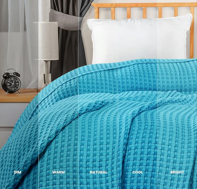 Utopia Bedding 100% Cotton Waffle Weave Blanket Queen Size for Bed - Lightweight, Breathable Summer Blankets Soft and Cozy, Gifts for Women Home Room Decor (Teal, 90x90 Inch)