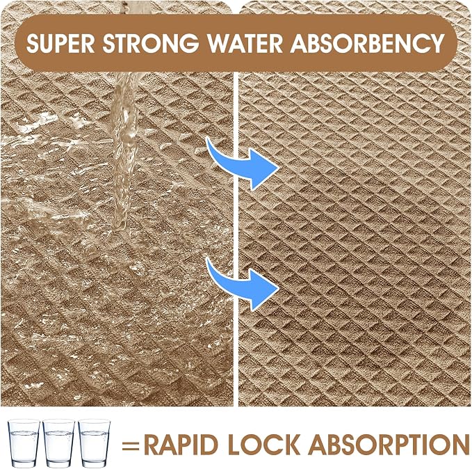 ACCUMTEK Memory Foam Bath Mat, Ultra Soft Absorbent Waffle Bathroom Rugs, Super Non-Slip PVC Backing Bath Rug Quick Dry, Machine Washable Rug for Tub, Shower, Home Decor Accessory, 60" x 24", Beige