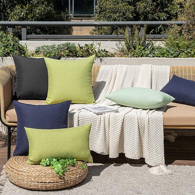 MIULEE Pack of 2 Decorative Outdoor Solid Waterproof Throw Pillow Covers Spring Faux Linen Garden Farmhouse Cushion Cases for Patio Tent Balcony Couch Sofa 20x12 Inch Moss Green
