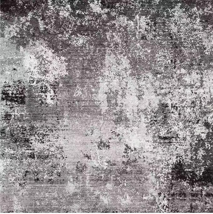 Square Rug 4x4 for Entryway Washable – Non-Slip Small Throw 4ft Area Rug for Kitchen Bathroom – Modern Neutral Abstract Soft Low-Pile Indoor Carpet (Black Grey, 4ft)
