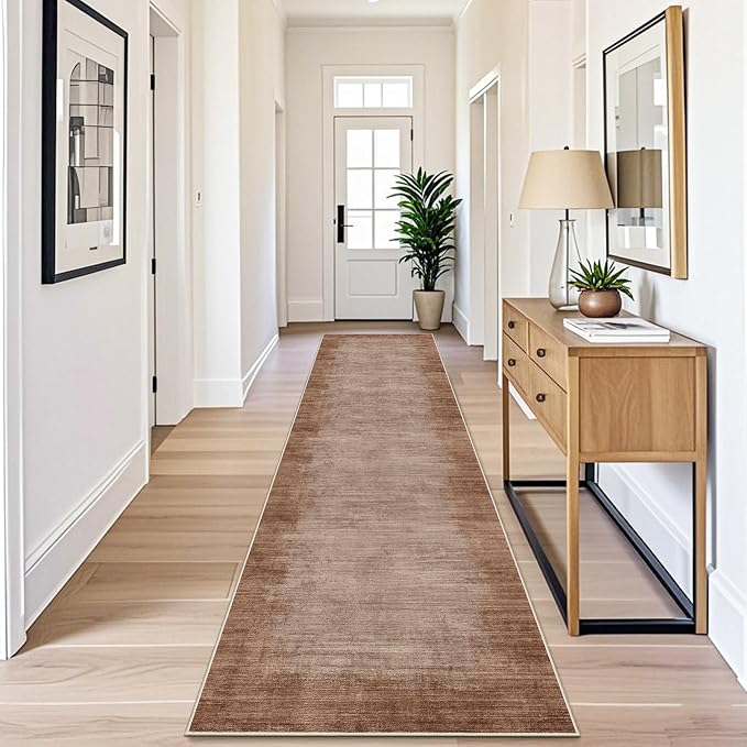 3x12 ft Non Skid Hallway Runner Rug - Kitchen Runner Rug with Rubber Backing Low Pile Thin Carpet Runners for Kitchen Entryway Bathroom,Modern Abstract Neutral（Warm Taupe,3x12）