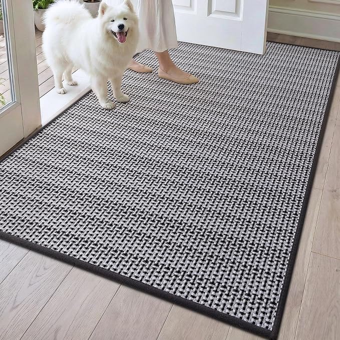 DEXI Ultra Thin Door Mat Indoor Entrance 36x56, Non Slip Rubber Backed Entryway Mats Dirt Trapper, Low Profile Front Doormat for Inside Entry, Patio, Porch, Grey and White