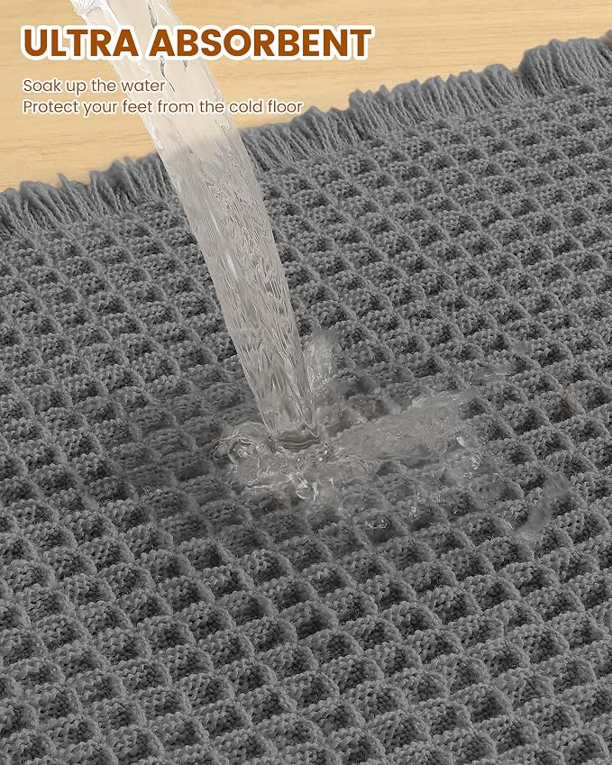 Smiry Waffle Bath Mat 47x24, Extra Soft Absorbent Bathroom Rugs, Non Slip Machine Washable Quick Dry Bath Rugs for Bathroom Floor, Tub, Shower, Home Decor Accessories, Dark Grey