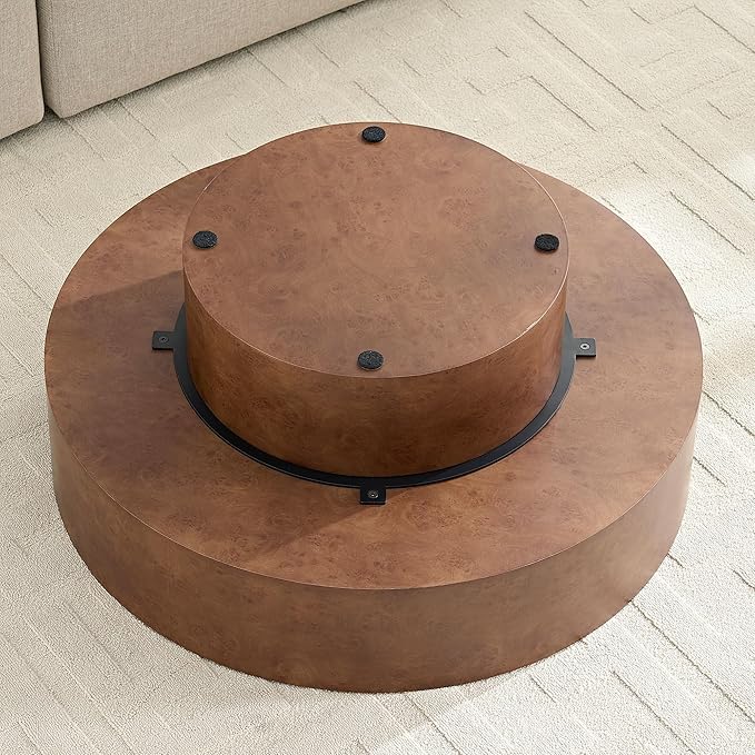 Round Coffee Table for Living Room,31.49" Faux Burl Wood Pattern Center Table with Sturdy Pedestal, Rustic Round Wood Coffee Table for Small Space Apartment Office,Easy Assembly (Walnut)