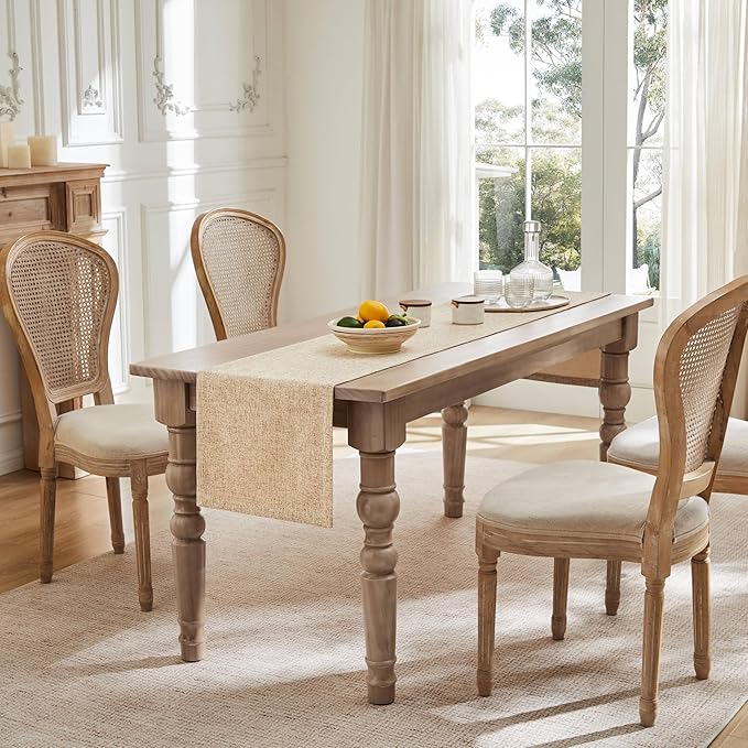 ZeeMart Burlap Style Farmhouse Table Runners 48 Inches Long, Beige Rustic Woven Dining Table Runner for Everyday Use, 14x48 Inches, Oatmeal Beige