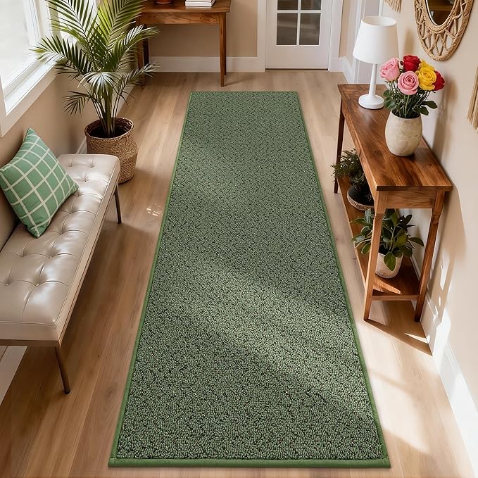 COSY HOMEER Door Mat 17" x 71" Non Slip Absorbent Entryway Rugs Dirt Trapper Doormats Washable Entrance Mats Low Pile Welcome Floor Mat for Front Back Door and Entry Mats,Green(Roll Packing)