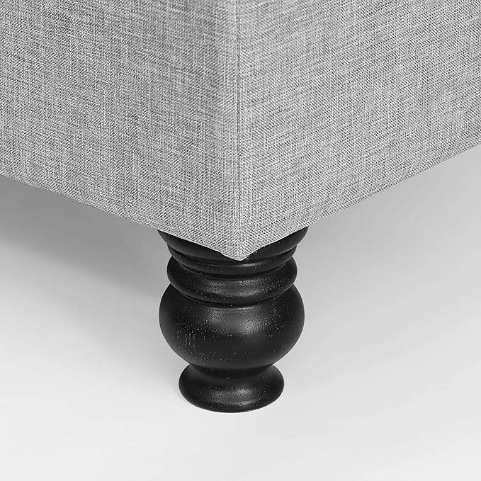 Furinno Laval Button Tufted Storage Ottoman Bench, with Safety Hinged Soft Closed Seat, for Entryway, Bedroom, Living Room, Glacier
