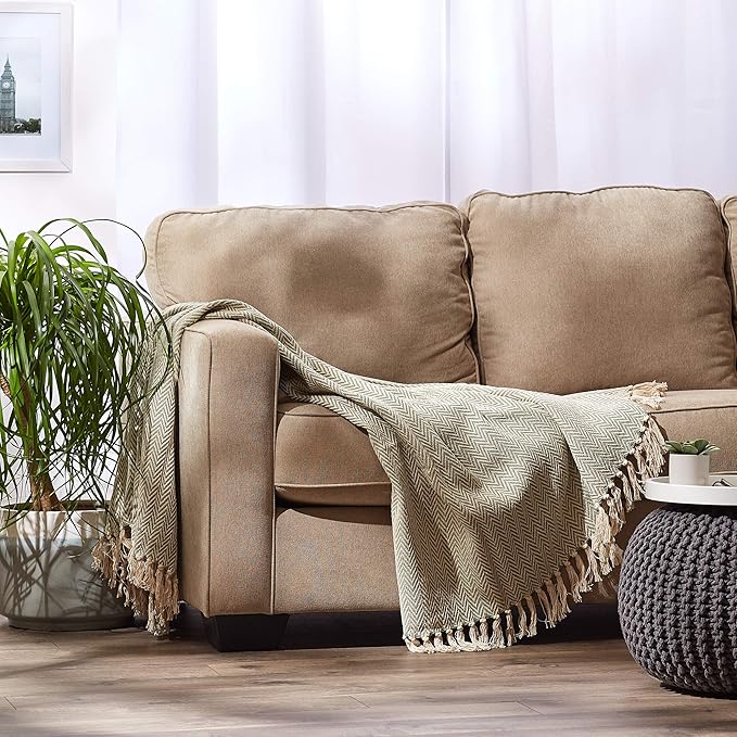 DII Chevron Throw Collection Handloomed Cotton, 50x60, Artichoke