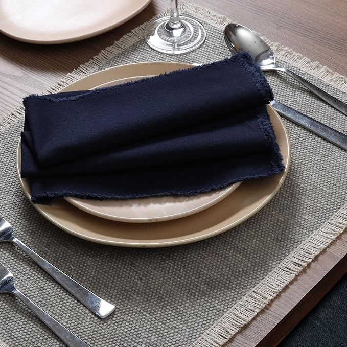 Ramanta Home Cloth Napkins Set of 4 Navy Blue 18x18 Inch - Spring Soft & Durable Frayed Dinner Napkin for Easter Wedding, Birthday | Heavy Weight Fabric Table Linen for Everyday Use Family Dinners