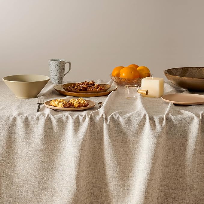 Linen Tablecloth for Rectangle Table, Natural 60x84 Inch (Fit 5ft, Narrow Fit 6ft Rectangle Table) Farmhouse Neutral Tablecloth, Water Resistant Dining Tablecloths