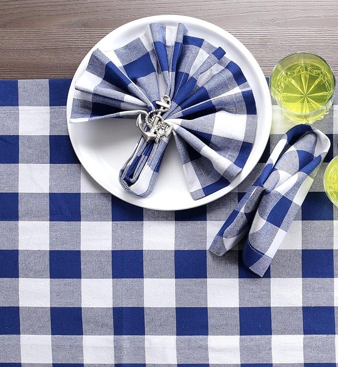 Buffalo Check Cloth Napkis Set of 12 - Decorative Soft Durable Washable Reusable Cotton Dinner Napkin for Dining Table Décor, Wedding, Christmas, New Year, & Everyday Use - 18x18 Inch - Ink Blue White