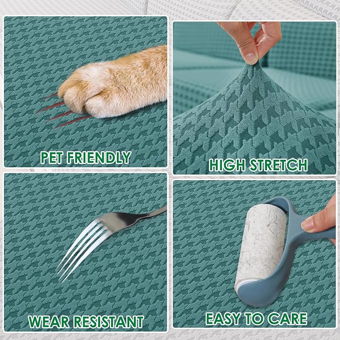 MAXIJIN Stretch Loveseat Couch Cover for 2 Cushion Couch (55"-69" Washable Sofa Slipcovers with Non-Slip Foam & Elastic Strap, Dog Cat Pet Friendly Furniture Protector (Medium, Peacock Blue)