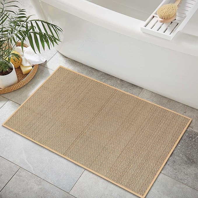 Lahome Farmhouse Kitchen Entryway Rug, 2x3 Door Mat Indoor Entrance Washable Small Bathroom Rugs for Bedroom Non Slip Neutral Indoor Floor Carpet for Front Door Porch, Beige