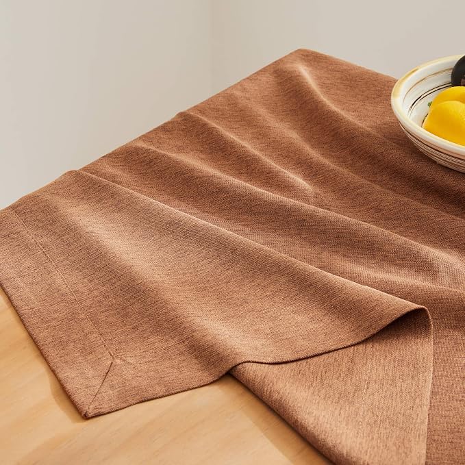 ZeeMart Basic Linen Textured Table Cloth, 60 x 84 Inch Caramel, Farmhouse Style Rust Rectangle Tablecloth, Wrinkle Resistant Washable Heavy Weight TableCloths