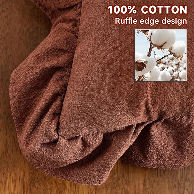 AmHoo Pack of 2 Throw Pillow Covers 100% Cotton Pre Washed Ruffle Decorative Pillowcase Cushion for Couch Sofa Bedroom 18 x 18-Inch Brown