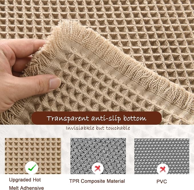 DWCN Set of 2 Waffle Boho Bathroom Mats, Non Slip Bath Rug Set for Bathroom Floor, Super Absorbent Shower Mats for Tub, Washable Kitchen Rugs for Farmhouse Home Decor, 20" x 32" Plus 24" x 48", Brown