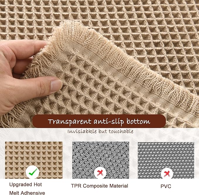 DWCN Waffle Bathroom Mat Set, Super Absorbent Non Slip Bath Rugs Set for Bathroom Floor, Shower Mats 2 Piece for Tub, Washable Kitchen Rugs for Farmhouse Boho Home Decor, 20 x 32 Inch, Brown