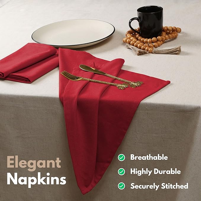 Native Fab Solid Cloth Napkin Set of 4, 100% Cotton, Washable, Reusable Dinner Cloth Napkin 17x17 inches, Table Decor Napkins for Dinner, Events, Red