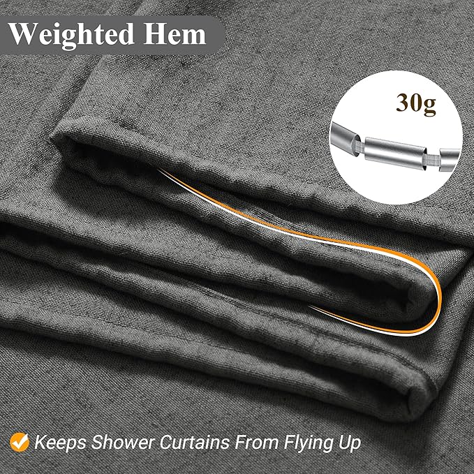 Naturoom Dark Grey Linen Shower Curtain, Country Boho Farmhouse Bath Decor Shower Curtains Neutral Cloth Weighted Textured Fabric Bath Curtain Liner with Hooks, 72x72