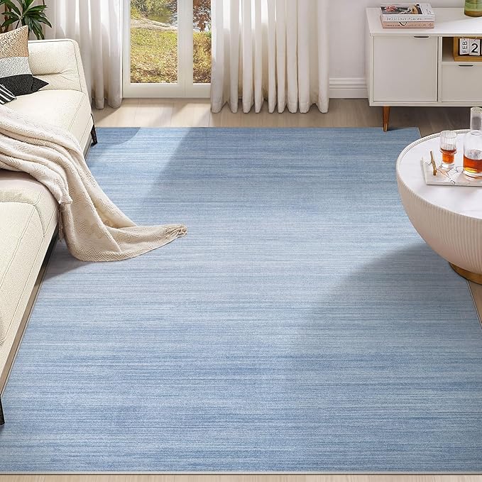 UERMEI 10x14 Washable Area Rug - Neutral Modern Abstract Living Room Rugs, Non-Slip Soft Large Indoor Floor Carpet for Bedroom Home Office & Under Dining Table Decor, Blue