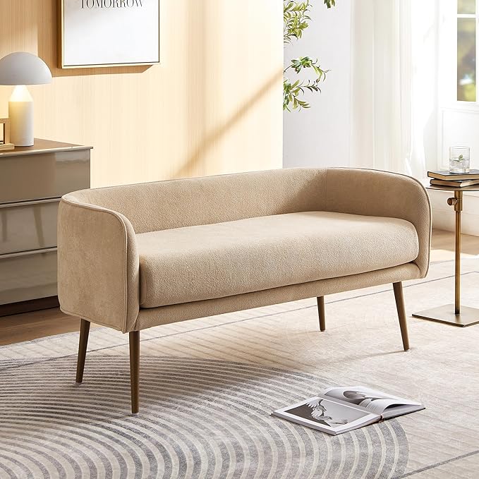 Bedroom Bench with Low Back,Inside Metal Frame (Beige)