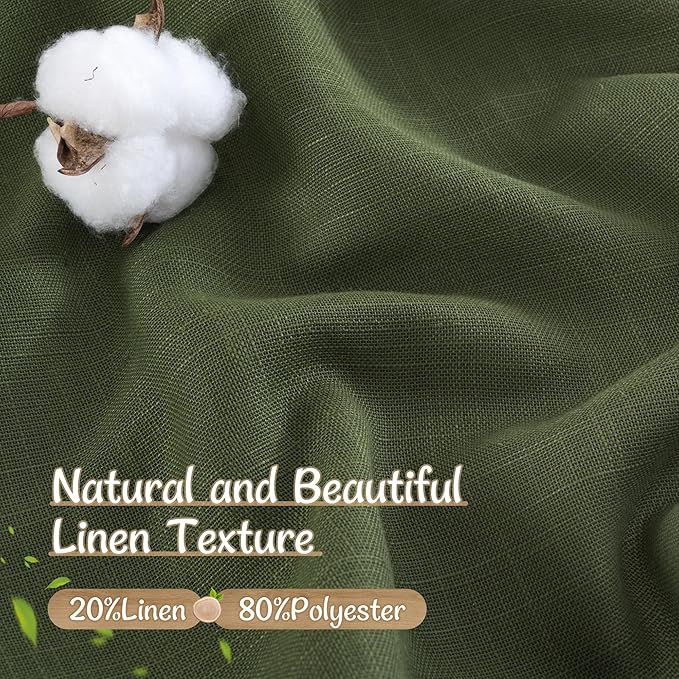 LAMIT Olive Green Sheer Linen Curtains 84 Inches Long 2 Panels Set, Light Filtering Living Room Panels Back Tab and Rod Pocket Christmas Farmhouse Drapes for Bedroom/Sliding Glass Door, 52 x 84 Inch