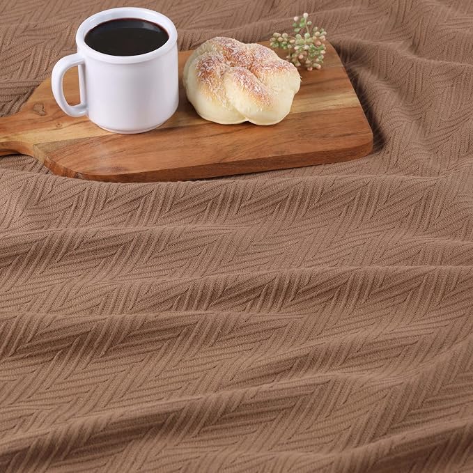 Superior Metro 100% Cotton Blanket, Perfect for Bedroom, Living Room, Couch, Picnics, Travel, Beach, or Camping, Comfy Blanket, Bedroom Decor, Essentials, Zig-Zag Cover for Bed, Full/Queen, Taupe