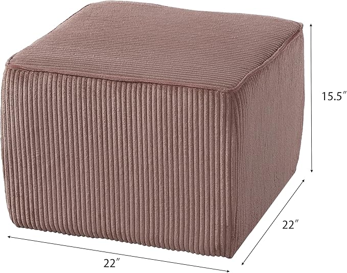 Christopher Knight Home Isa Corduroy Pouf Ottoman Foot Rest, Square Fabric Pouffe Ottoman Footstool, Living Room Sofa Couch Extra Seat, Modern Coffee Table for Home Office/Bedroom, Dusty Pink