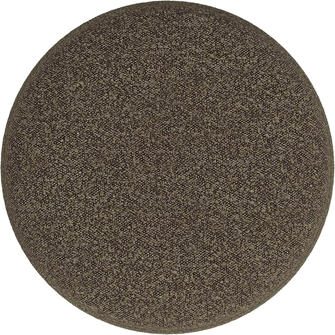 HomePop Upholstered Round Ottoman (No Lid, Seat Only) | HomePop Home Décor | Round Pouf Foot Rest – Dark Brown Boucle