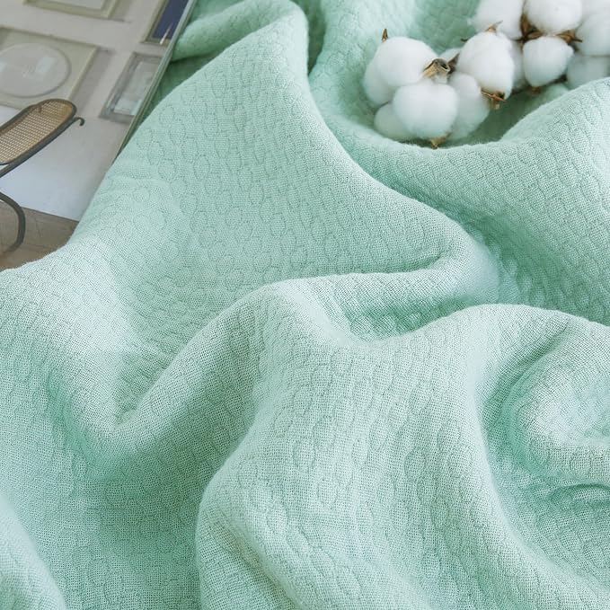 Premium 100% Cotton Blanket – All-Season Soft Breathable Bed Blanket for Queen Size – Lightweight Stylish Textured Throw for Bed– Giftable Cozy Bedding