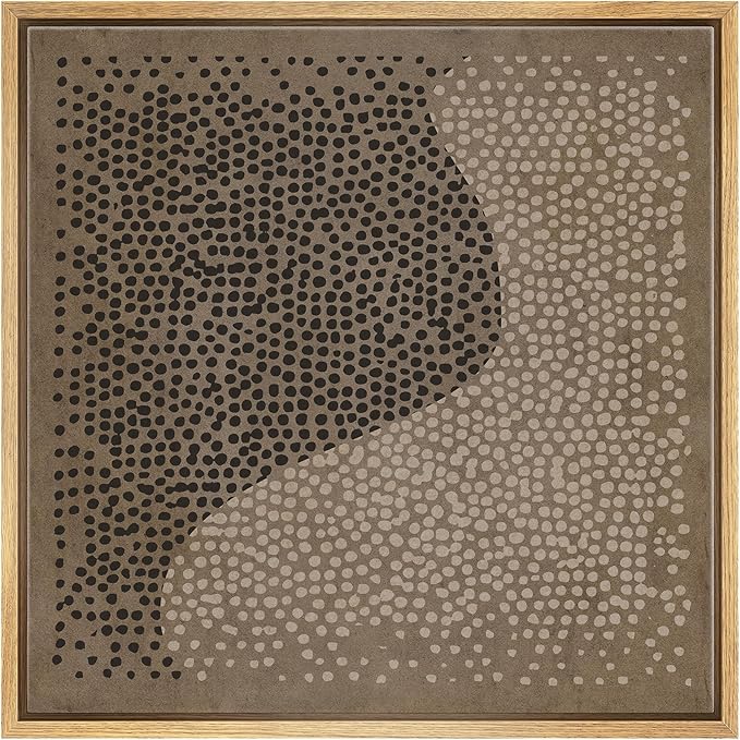 SIGNWIN Framed Canvas Print Wall Art Modern Dot Wave Abstract Black and Beige Pointillism Illustration Modern Art Decorative Boho Relax/Zen for Living Room, Bedroom, Office - 24"x24" Natural