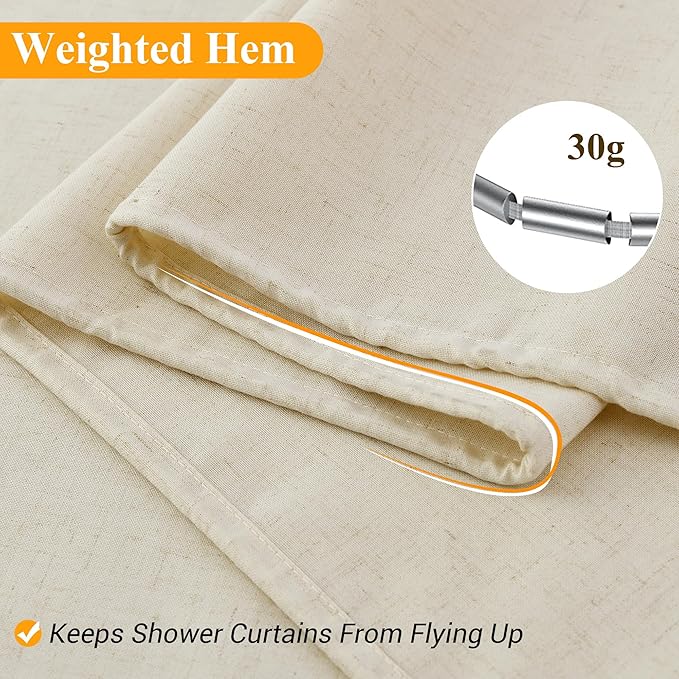 Naturoom Warm Beige Linen Shower Curtain, Country Boho Farmhouse Bath Decor Shower Curtains Neutral Cloth Weighted Textured Fabric Bath Curtain Liner with Hooks, 72x72