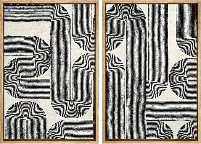 SIGNWIN Framed Wall Art Print Set Black and White Geometric Line Abstract Photography Modern Art Rustic Relax/Calm Multicolor for Living Room, Bedroom, Office - 24"x36"x2 NATURAL