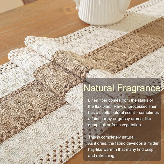 Farmhouse Decor Boho Table Runner with Macrame, Elegant Beige Brown Coffee Table Runners 108 Inches Long, Rustic Home Decor Boho Decorations for Dining Room Kitchen Baby Bridal Shower (12"×108")
