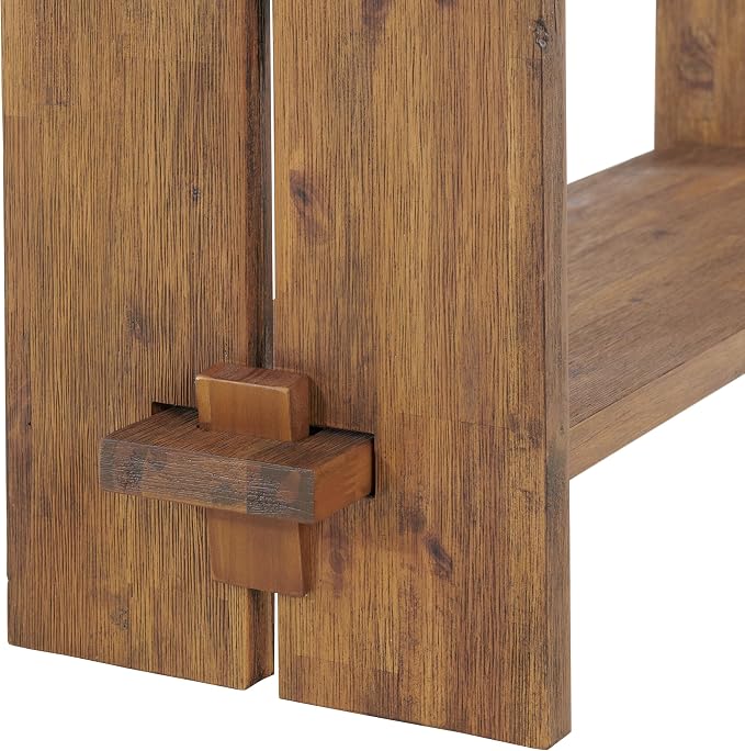 Alaterre Furniture Bethel Entryway Bench with Storage Shelf – Rustic Farmhouse 40-Inch Solid Acacia Wood Seat for Mudroom, Foyer or Hallway (Natural Aged Brown)