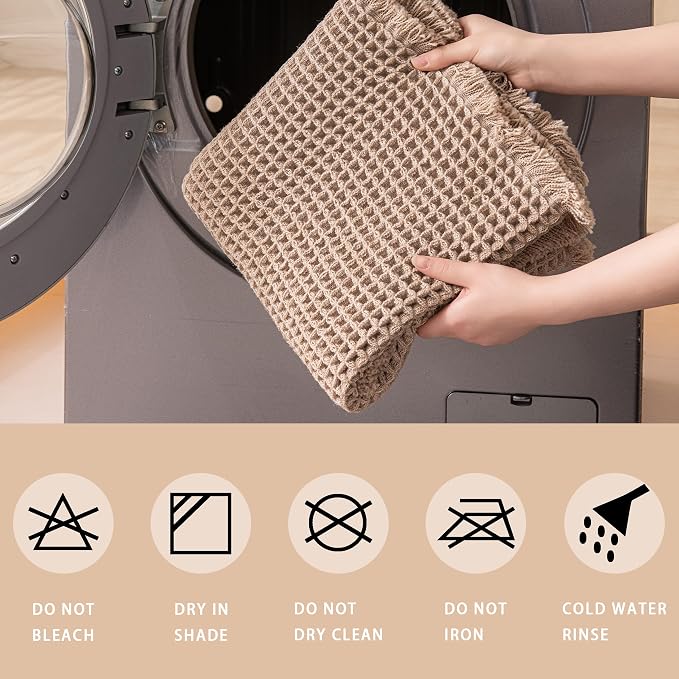 Waffle Bath Mat Non Slip, Boho Bathroom Rug, Super Absorbent Quick Dry Bathroom Mat, Soft Farmhouse Bath Rug with Tassels, Small Washable Shower Mats for Floor 20"x32", Tassels Brown