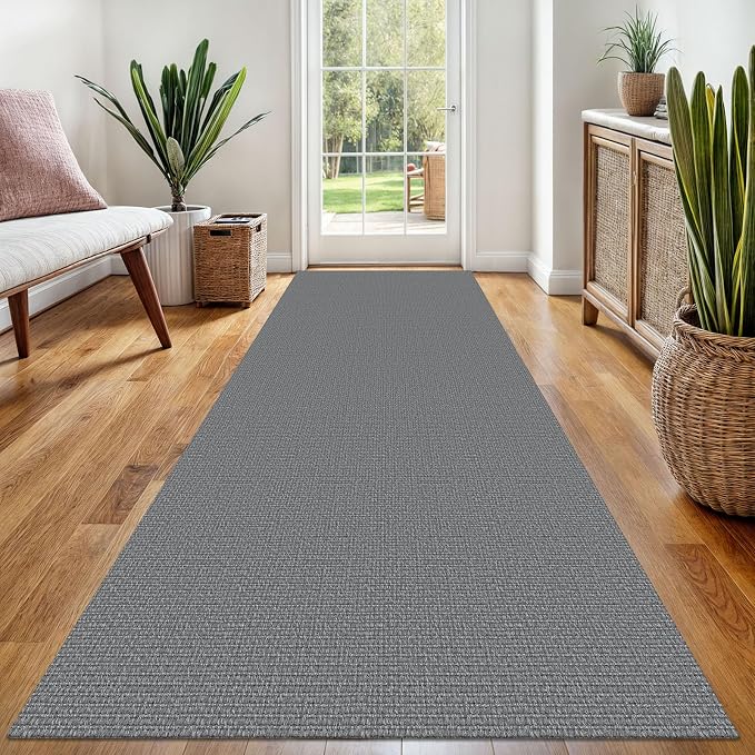 EARTHALL Washable Runner Rug 3x8 Ft Non Slip Runners for Hallways Wide Cotton Rubber Backed Kitchen Runner Braided Indoor Floor Carpet Runners for Entryway, Hallway, Kitchen, Bedroom, Charcoal Gray