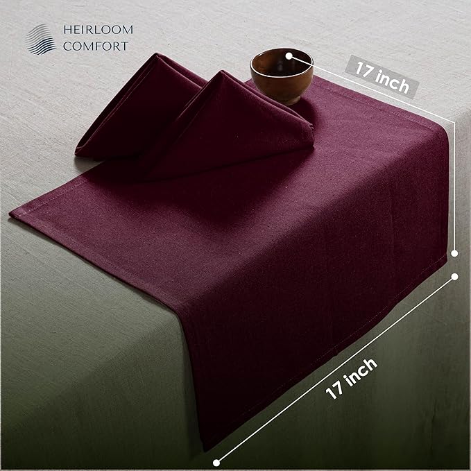 Burgundy Wine Cloth Napkins 17"x17" - Set of 6 - Reusable, Absorbent, Soft, Durable, Washable - 100% Cotton Table Linen for Weddings, Christmas, Receptions, Dinner, Everyday Use