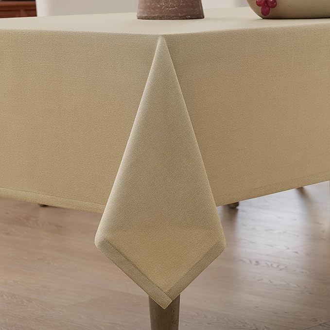 Tan Square Table Cloth 55 x 55 Inch Small Linen Tablecloth for 4 Foot Square Table Washable Heavy Duty Neutral Farmhouse Thick Faux Burlap Textured Tablecloth for Dining Holiday Party