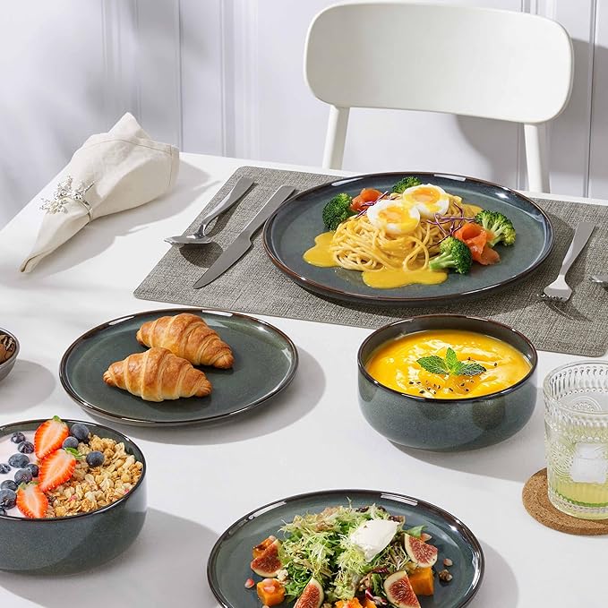 Herogo 18 Pieces Stoneware Dinnerware Set Service for 6, Dinner Plates and Bowls Sets, Double Reactive Glaze Dishes Set for Kitchen, Scratch Resistant, Microwave & Dishwasher Safe, Moss Green