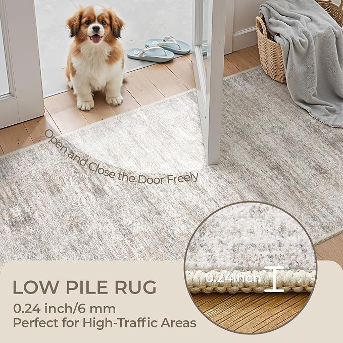 Kitchen Runner Rug Non Slip - 2.5 x 8 Runners for Hallways, Entryway, Bedroom, Washable Runner Rugs for Bathroom, Laundry Room, Low Pile Soft Vintage Area Rug(2.5'x8', Brown/Grey/Ivory)